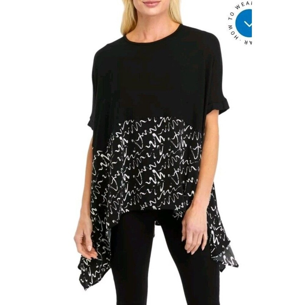 Patrizia Luca Asymmetrical Hem Women Oversize Tunic Top Flowy Artsy Lagenlook OS
